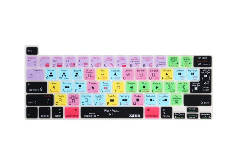 XSKN Final Cut Pro English Shortcuts Silicone Keyboard Cover Skin for Touch Bar Models 2019 MacBook Pro 16 inch A2141 2020 MacBook Pro 13.3 inch A2251 A2289 A2338 M1 Keyboard US&EU Version - Image 1